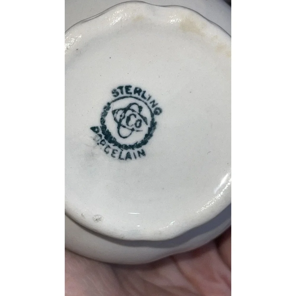 RARE Antique Sterling Porcelain Small Vase Brush Jar White & Floral,